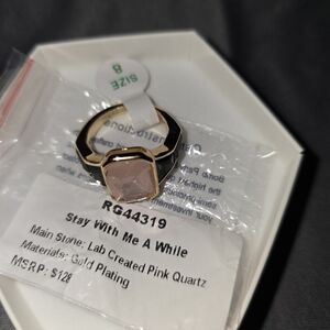 Gold Plated Ring with Pink Quartz And BLACK ONYX SIZE 8